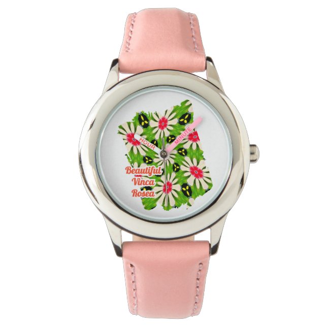 Muster Rosa und Weiße Blume Armbanduhr (Vorderseite)