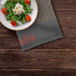 Muster Rot-Gelb Mini-Wildblume grau Geschirrtuch