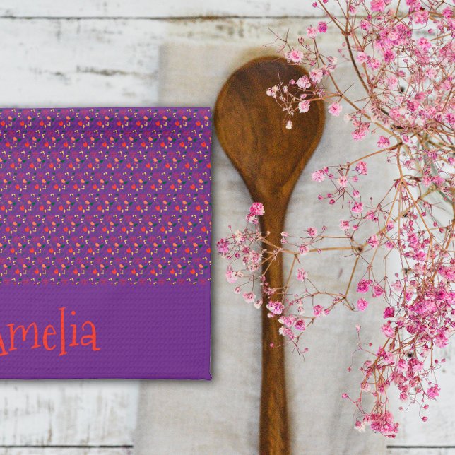 Muster Rot gelbe Mini-Wildblume lila Geschirrtuch (Von Creator hochgeladen)