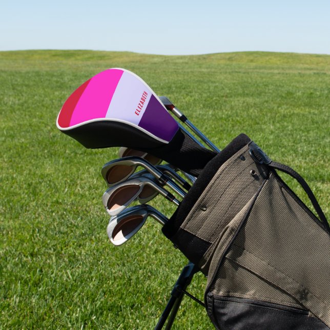 Muster Rot, Rosa und Lila Streifen Golf Headcover (In SItu)