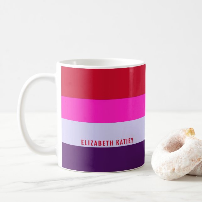 Muster Rot, Rosa und Lila Streifen Kaffeetasse (Mit Donut)
