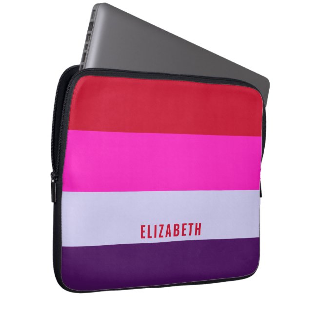 Muster Rot, Rosa und Lila Streifen Laptopschutzhülle (Vorne Rechts)