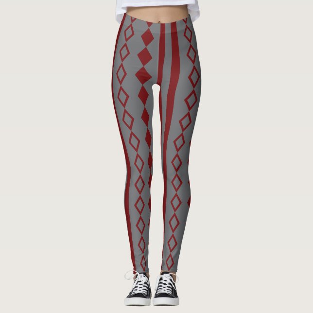 Muster Rot und Grau Harlequin und Streifen Leggings (Vorderseite)
