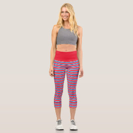Muster Rot, Weiß und Blauer Streifen Capri Legging