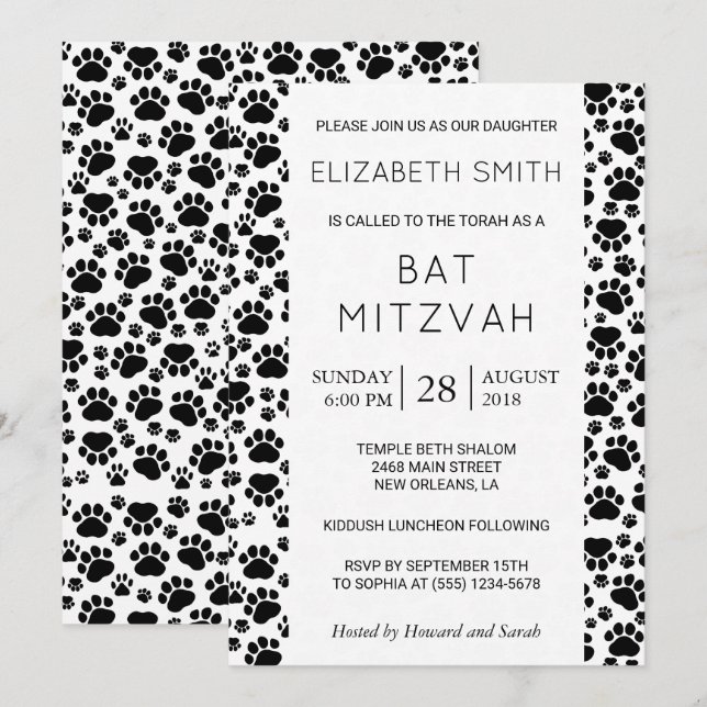 Muster, Schwarz und Weiß, Bat Mitzvah Einladung (Vorne/Hinten)
