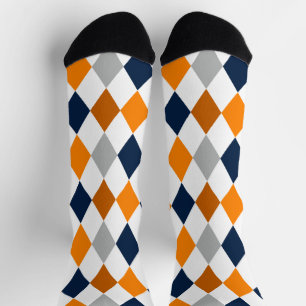 Muster-Socken für Miner Orange und Navy-Raute Socken