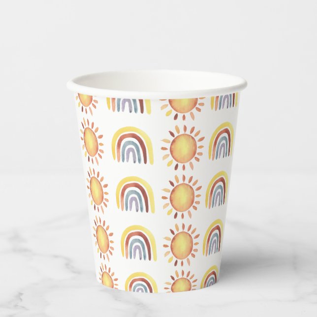 Muster Sonne und Regenbogen Pappbecher (Vorderseite)
