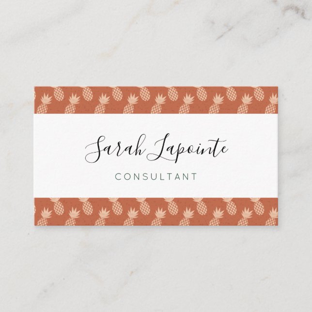 Muster Terracotta & Peach Tropical Pineapse Visitenkarte (Vorderseite)