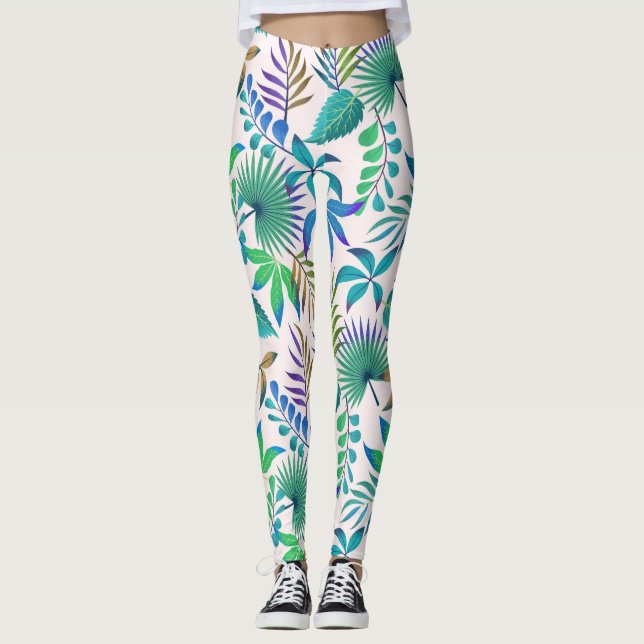 Muster tropischer Blätter Leggings (Vorderseite)