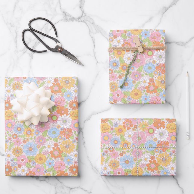 Muster tropischer floraler Daisy-Blume Geschenkpapier Set (Vorderseite)