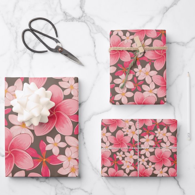 Muster tropischer Pflanze und Blume Geschenkpapier Set (Vorderseite)