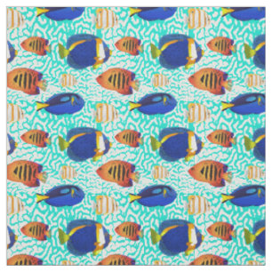 Muster tropischer Riffe in Orange und Blau Stoff
