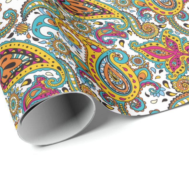 Muster-Türkis-Orange Manarani Königin-Paisley Geschenkpapier (Rolleneckpunkt)