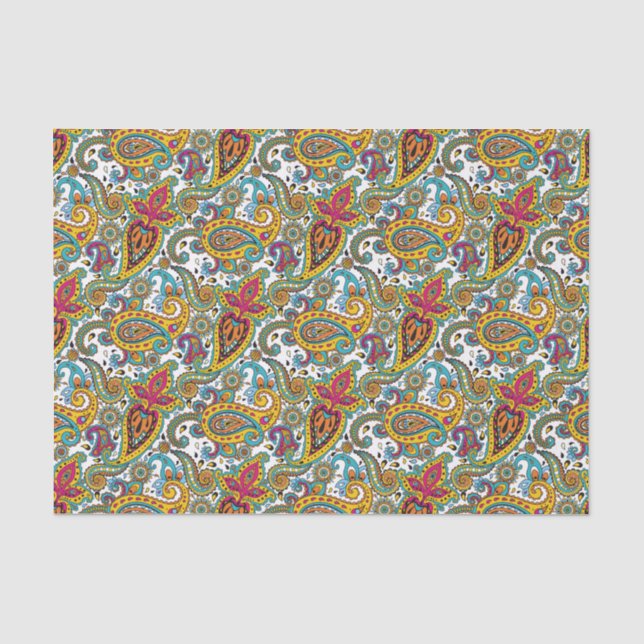 Muster-Türkis-Orange Manarani Königin-Paisley Seidenpapier (Vorderseite)