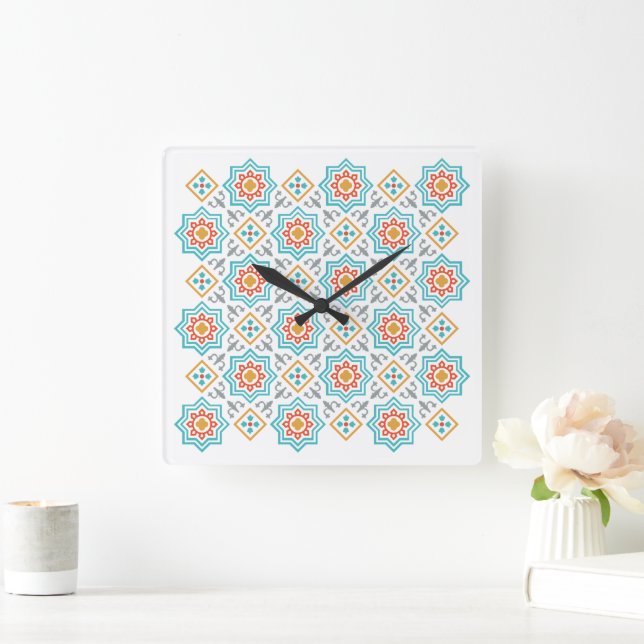 Muster und Clipart Collection | Nahtlos dekorativ Quadratische Wanduhr (Zuhause)