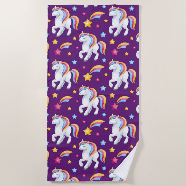 Muster Unicorn Magic Horse Niedlich Strandtuch (Vorderseite)
