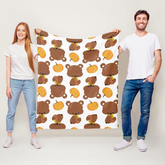 Muster von Bären, Niedlichen Bären, Fall, Kürbiski Fleecedecke (Beispiel)