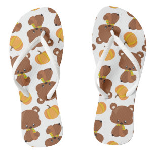 Muster von Bären, Niedlichen Bären, Fall, Kürbiski Flip Flops