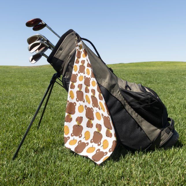 Muster von Bären, Niedlichen Bären, Fall, Kürbiski Golfhandtuch (Gras)