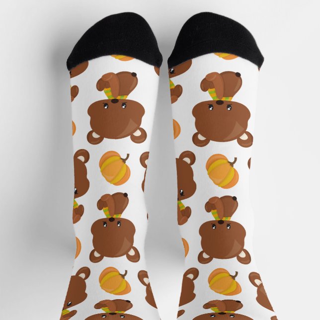 Muster von Bären, Niedlichen Bären, Fall, Kürbiski Socken (Oben)
