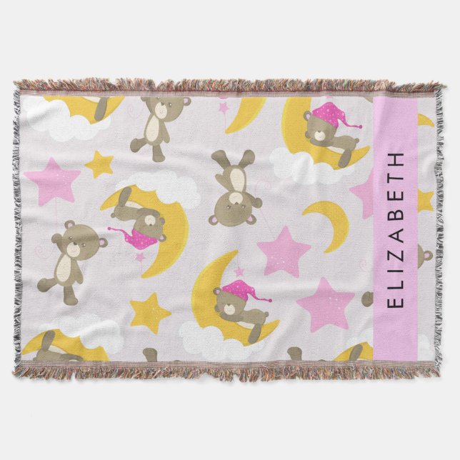 Muster von Bären, Teddybären, Sternen, Ihr Name Decke (Vorderseite)