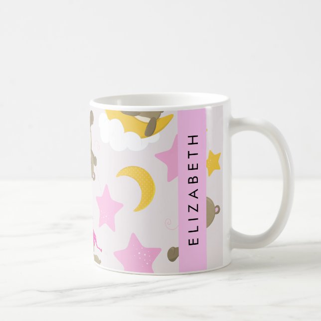 Muster von Bären, Teddybären, Sternen, Ihr Name Kaffeetasse (Rechts)