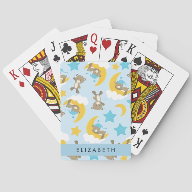 Muster von Bären, Teddybären, Sternen, Ihr Name Spielkarten (Rückseite)