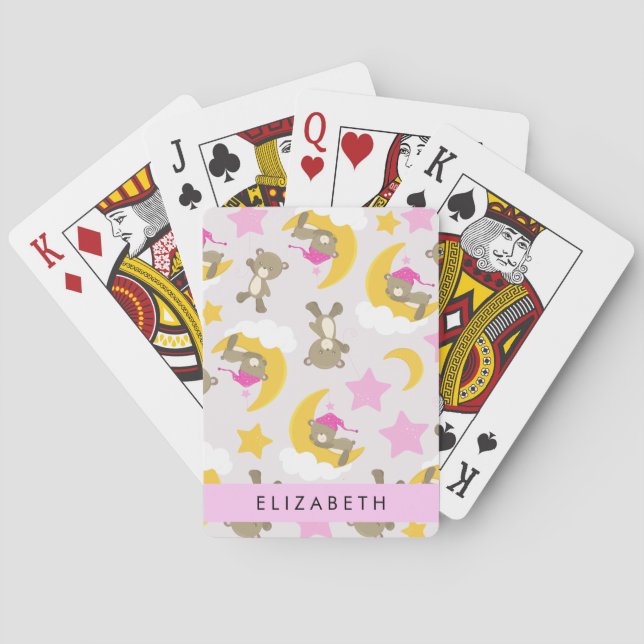 Muster von Bären, Teddybären, Sternen, Ihr Name Spielkarten (Rückseite)