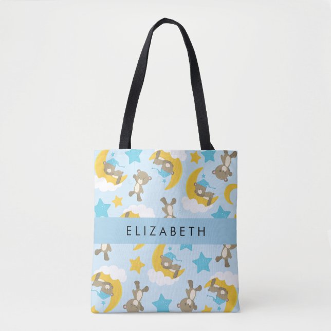 Muster von Bären, Teddybären, Sternen, Ihr Name Tasche (Vorderseite)