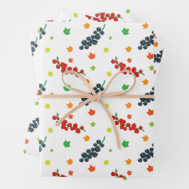 Muster von Beeren, Rotzbeeren, Blaubeere, Obst Geschenkpapier Set