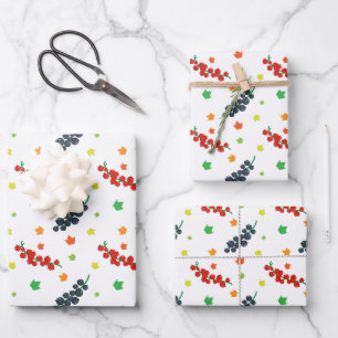 Muster von Beeren, Rotzbeeren, Blaubeere, Obst Geschenkpapier Set