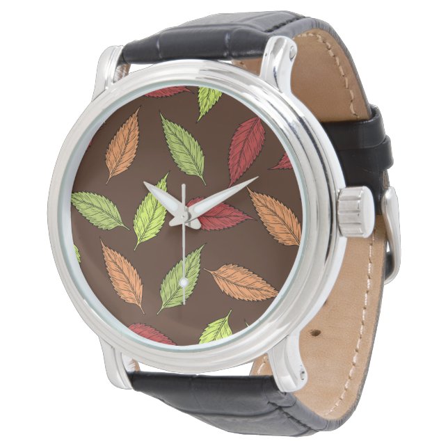 Muster von Blätter, farbenfrohe Blätter, Herbstblä Armbanduhr (Schrägansicht)