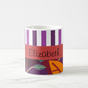 Muster von Blätter, Lila Streifen, Name Kaffeetasse