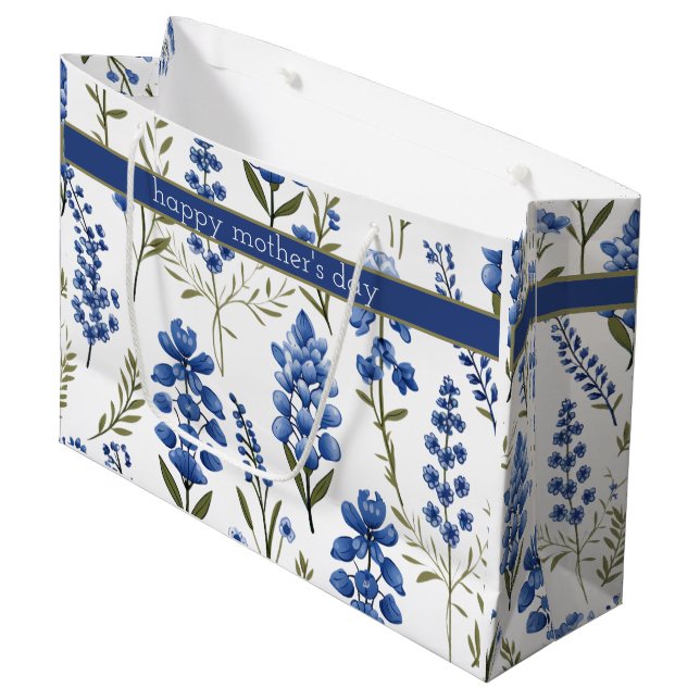 Muster von Bluebonnets im Südfrühling Große Geschenktüte (Vorderseite Schrägansicht)