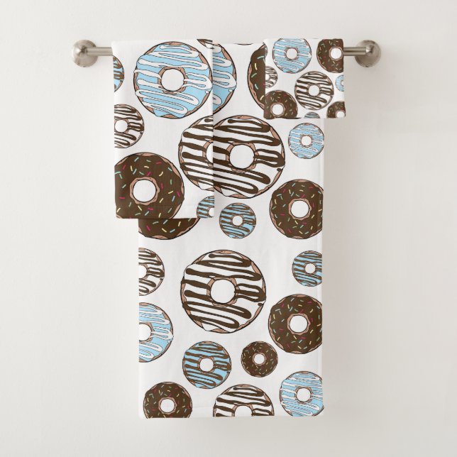 Muster von Donuts, blauen Donuts, braunen Donuts Badhandtuch Set (Insitu)