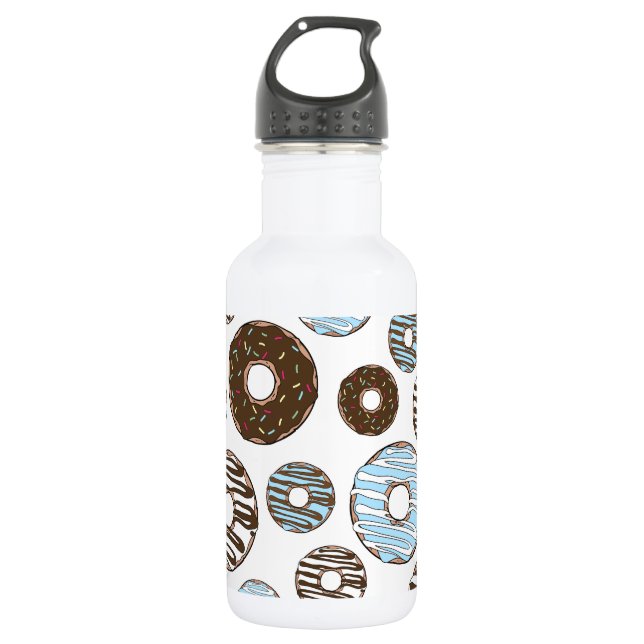 Muster von Donuts, blauen Donuts, braunen Donuts Edelstahlflasche (Vorderseite)