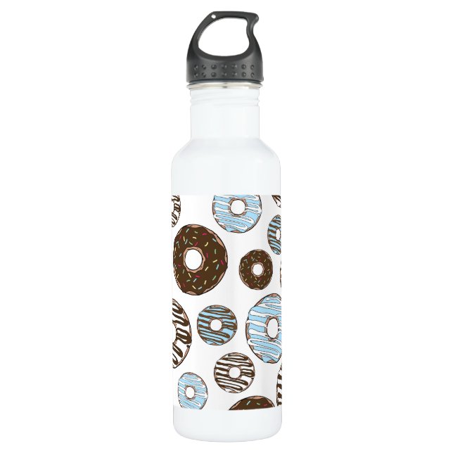 Muster von Donuts, blauen Donuts, braunen Donuts Edelstahlflasche (Vorderseite)