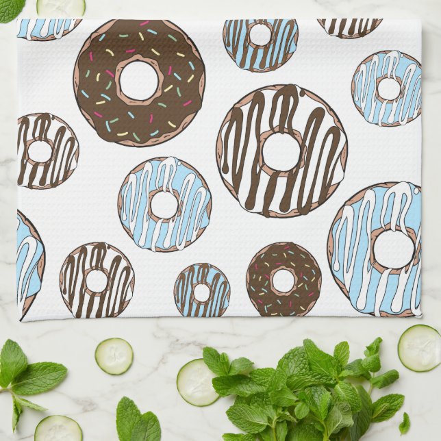 Muster von Donuts, blauen Donuts, braunen Donuts Geschirrtuch (Gefaltet)