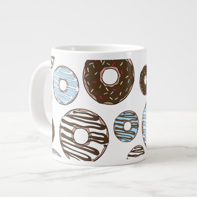 Muster von Donuts, blauen Donuts, braunen Donuts Jumbo-Tasse (Vorderseite Links)