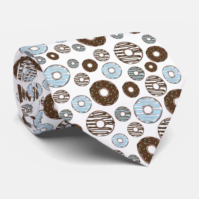 Muster von Donuts, blauen Donuts, braunen Donuts Krawatte (Gerollt)