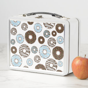 Muster von Donuts, blauen Donuts, braunen Donuts Metall Brotdose