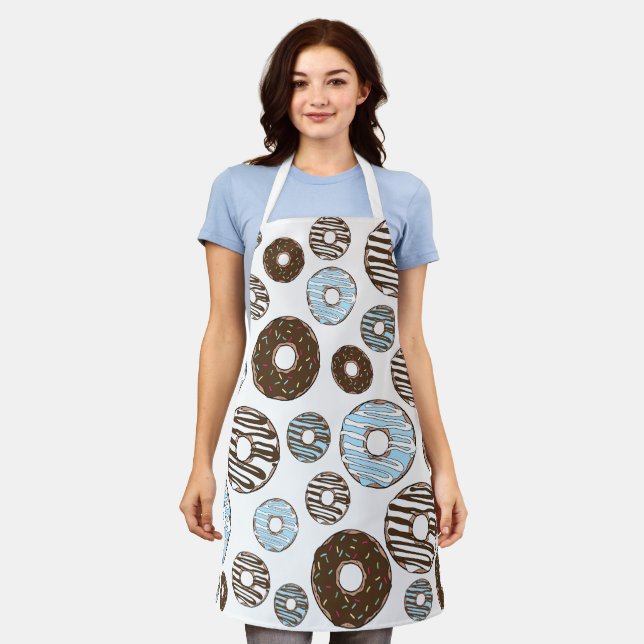 Muster von Donuts, blauen Donuts, braunen Donuts Schürze (Getragen)