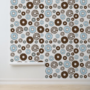 Muster von Donuts, blauen Donuts, braunen Donuts Tapete