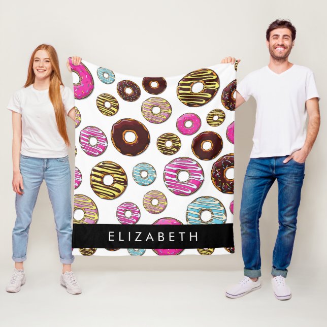 Muster von Donuts, farbenfrohe Donuts, Ihr Name Fleecedecke (Beispiel)