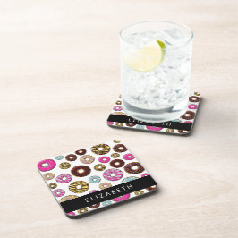 Muster von Donuts, farbenfrohe Donuts, Ihr Name Getränkeuntersetzer