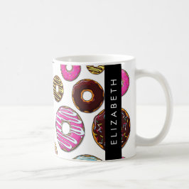 Muster von Donuts, farbenfrohe Donuts, Ihr Name Kaffeetasse