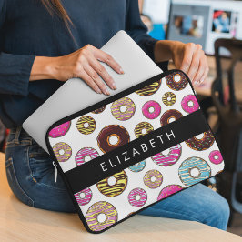 Muster von Donuts, farbenfrohe Donuts, Ihr Name Laptopschutzhülle