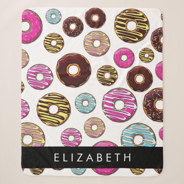 Muster von Donuts, farbenfrohe Donuts, Ihr Name Sherpadecke (Vorderseite)