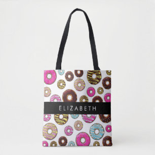 Muster von Donuts, farbenfrohe Donuts, Ihr Name Tasche