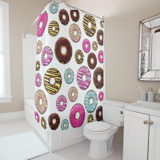 Muster von Donuts, farbenfrohe Donuts, Sprinklen Duschvorhang (Beispiel)